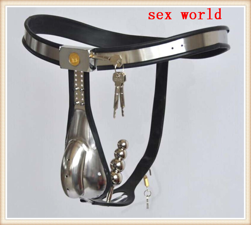 Stainless-Steel-Male-Chastity-Belt-T-Type-Pants-Beads-Anal-font-b-Plug-b-font-font